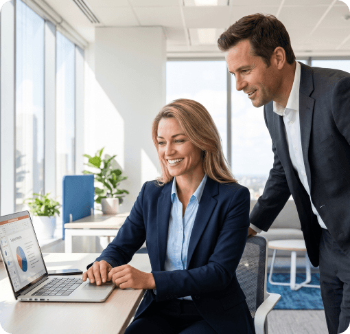Accounting professionals reviewing work together on a laptop